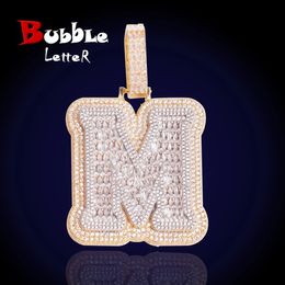 Bubble Letter A~Z Single Baguette Initial Necklace for Men Iced Out Pendant Hip Hop Rock Rapper Jewellery 240220