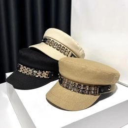 Berets Rhinestone Chain Beret For Women Retro Fashion Small Fragrance Painter Hat Girls Temperament Octagon Sboy