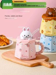 Mugs KAWASIMAYA Mug with Lid Cute Ceramic CupChildren Birthday Gift New 2024 Rabbit Water Cup Coffee CupL2402