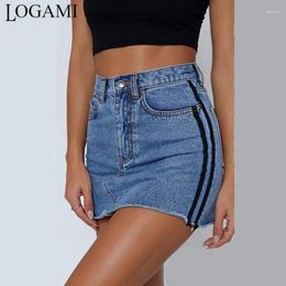 Skirts LOGAMI High Waist Patchwork A Line Denim Womens Sexy Summer Mini Skirt Women's Jeans