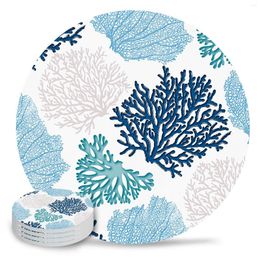 Table Mats Blue Marine Coral Round Coffee Kitchen Accessories Absorbent Ceramic Coasters