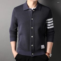 Men's Sweaters Luxury High End Brand Cardigan For Men Soft Fashion Classic Striped Lapel Jacquard Weave Long Sleeve Clothing