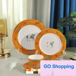 Royal War Horse Western Cuisine Plate Bone China Set Hotel Restaurant Home Fashion Style Light Luxury Steak Plates Gift Box Wholesale