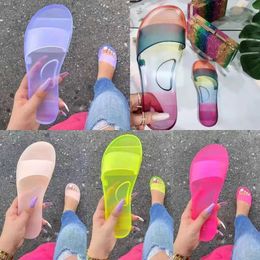 Slipper Plus Size Womens Candy Colour PVC Shoes 2022 Summer Ladies Crystal Jelly Sandals Fashion Soft Sole Flat Slippers SHW117 J240228