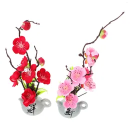 Decorative Flowers 2 Pcs Decoration Indoor Plants Stem Plate Plastic Restaurant Accessory Sushi Bride Sashimi Artificial