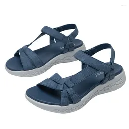 Sandals Black Blue Women Flat Open Toe Non-slip Soft Bottom Wedges Beach Shoes