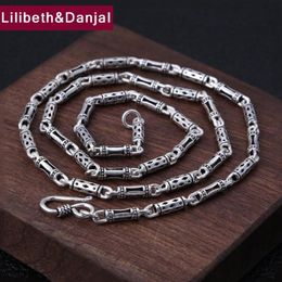 4mm Thick Necklace Long 100% 925 Sterling Silver Men Women Openwork bamboo chain Friend Necklace Pendant Jewelry 2020 N010232e