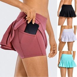 Designer Womens shorts Yoga Tennis Skirts Pleated Breathable Loose Style High Rise Quick Dry Gym Women Running Fitness Golf Shorts Sports Back Waist Pocket Zipper