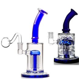 20cm tall Glass Water Bongs Hookahs Arm Tree Perc Recycler Oil Rigs Dab Bong Cigarette Accessory With 14mm Banger ZZ