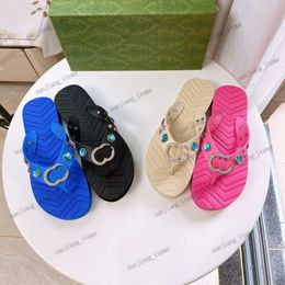 Jewel gem Thong Sandal Women Slippers 2024 Summer luxury Sandals Interlocking Designer shoes Rubber Flip flops Platform slides Crystals alphabet Slides Flatforms