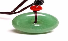 Women Mens Rope Natural India Green Jade Gemstone Donut Pendant Necklace2931197