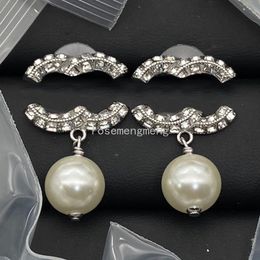 Luxury Pearl Earrings Eardrop Designer Earrings Crystal Letter Studs Women 925 Silver Copper Stud Brand Letter Earring Weding Party Birthday Jewelry