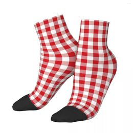 Men's Socks Polyester Low Tube Red White Plaid Breathable Casual Short Sock