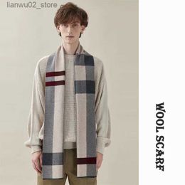 Scarves High quality mens scarf autumn plain knit wool muffler mens business classic thick shawl mens Christmas gift Q240228