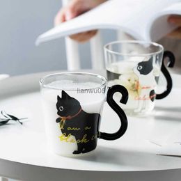 Mugs Coffee Milk Tea Glass Water Cup Cartoon Creative Cute Cat Mug Red Wine Beer Champagne Glasses Kids Bottle ReusableL2402