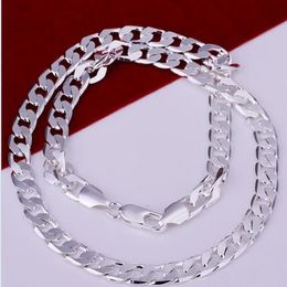 925 Sterling Silver plated 7mm 16'' 18'' 20 22'' 24'' Flat Chain Necklace Mens N299s