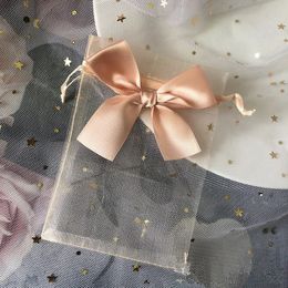 2050pcs Rose Gold Organza Bag Exquisite Butterfly Drawstring Pouch Jewelry Packaging Wedding Gift Candy Dragees Wrapping 240226