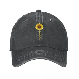 Ball Caps Yellow Faith Sunflower Christian Quote Summer Cap Hats For Boy Girl Baseball Vintage Jesus God Washed Denim