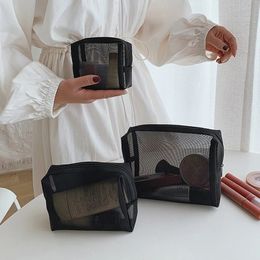 New mesh transparent cosmetic bag small transparent black cosmetic bag portable travel toilet organizer lipstick storage bag 240228