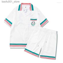 Men's Tracksuits Mens Tracksuits 2023 Tennis Flowers Stripes Men Women Short Set T Shrt Hawaii Beach Style Suit Hip Hop Shirt Shorts Couple Suits Q240228