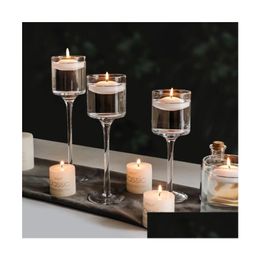 Candle Holders 3Pcs Simplicity Glass Wedding Decoration Tea Light Bathroom Party Living Room Decor Table Centrepiece For Home Drop D Dheqr