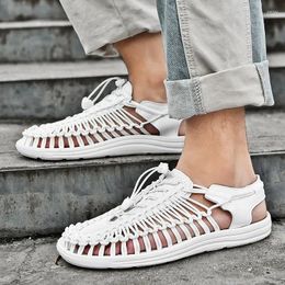 Sandals Trendy Summer Street Men Designer White Beach Casual Slides Shoes Comfortable Flat Woven Zapatos Hombre