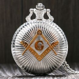 Whole-Fashion Silver & Golden Masonic -Mason masonry Theme Pocket Watch With Necklace Chain Gift For Men Women284H