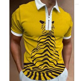 Men's Polos Tiger Stripe 3D Printed Summer Zipper Collar Polo Shirt Casual Short Sleeve Oversized Pullover Fashion Tops Men Clothing