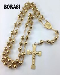 Fashion Jewelry Stainless Steel Rosary Necklace Virgin Cross Of Jesus Pendant Necklaces Heavy Gold Color Hip hop Men Jewelry7888147