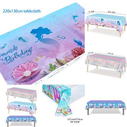 New Birthday Disposable Tablecloth Little Mermaid Party Table Cover Under The Sea Theme Kids Baby Shower Decorations