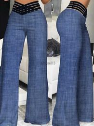 Women's Jeans Women Elegant Wide Leg Flared Pants Y2K Fashion Causal High Street Pants Crisscross Sheer Mesh Patch Design Office Lady Trousers