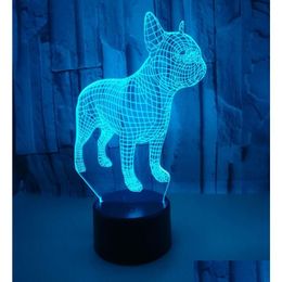 Night Lights Changeable Touch Remote Control Vision Lamp Colorf 3D Atmosphere French Bldog Small Table Christmas Drop Delivery Light Dhb2O
