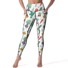 Active Pants World Vegetarian Day Memes Yoga Vegetables Workout Leggings Push Up Stretch Sport Retro Pattern Legging Gift