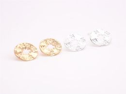 Hollow compass gold stud earrings Roundness with letter stud earrings for girls gift retail and whole mix1432747