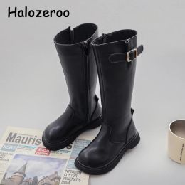 Sneakers New Kids Riding Boots Baby Girls Cow Split Leather Knee High Shoes Children Brand Brouge Boots Boys Black Fashion Boots Casual