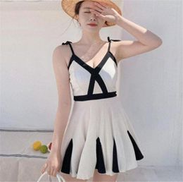 Women039s Swimwear Sexy Skirt One Piece Swimsuit Women Patchwork White Open Back Monokini Ruffle Bathing Suit Push Up Pad Jerse2104358