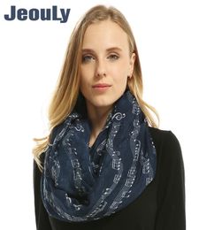 Jeouly Brand Women Infinit Scarfs Fashion Foulard Loop Scarves female Music Sheet Music Piano Notes Script Print Ring scarf 1234064