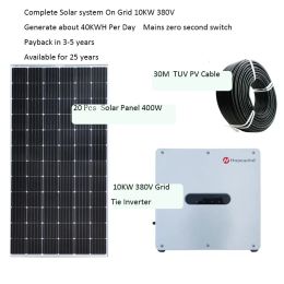 Solar Solar Panel Kit Complete 10KW 380V On Grid System Solar Module 400W Hopewind Inverter Grid Tie MPPT Pure Sine Wave Home Villa