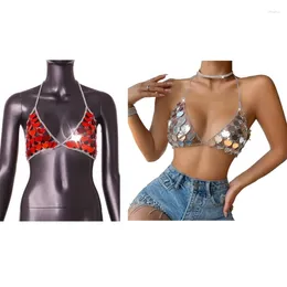 Women's Tanks Summer Fashion Sexy Nightclub Top Hollows Mirror Flashing Silver-Backless Vest
