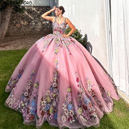 Pink Quinceanera Dresses For 16 Girl V-Neck Off the Shoulder Gold Appliques Beads Princess Ball Gowns Birthday Prom Dress vestidos de