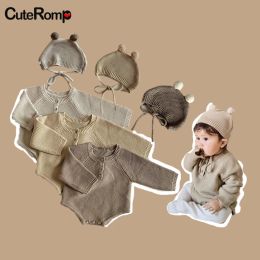 Sets Baby Rompers + Hat New Born Baby Knitted Girls Romper Long Sleeve Newborn Baby Boy Clothes Set Infant Baby Jumpsuits overall