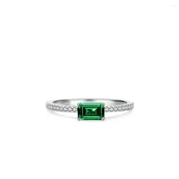 Cluster Rings S925 Silver Emerald Ring Women's Full Diamond Ins Style Simple Small Square Candy High Grade Feeling