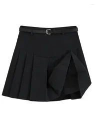 Skirts Elegant For Women Streetwear Party Vintage Casual Solid Belt Sweet High Waisted Korean Fashion A Line