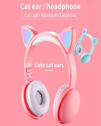 Cute LED Cat Ear Noise Cancelling Headphones Bluetooth 50 Foldable Gamer Music Headset With Microphones For Kids Girl Gifts12409232