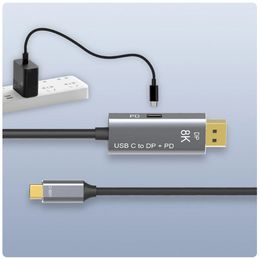 Type-C to DisplayPort 1.4 8K Cable With PD Charging 8K 60Hz 4K 144Hz USB-C to DP Bidirectional Conversion