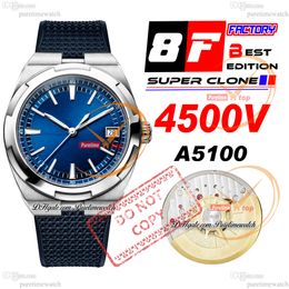 8F Overseas 4500V Ultra-Thin A5100 Self Winding Automatic Mens Watch 41mm Blue Stick Dial Rubber Strap Super Edition Watches Puretimewatch Reloj Hombre