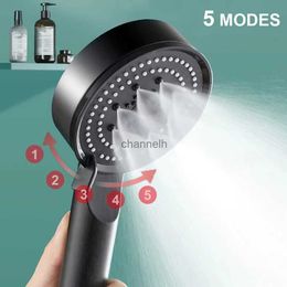 Bathroom Shower Heads 5 Modes Black Head Water Saving High Pressure Massage Nozzle Multifunction Spa Showerhead Accessories YQ240228