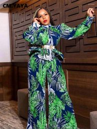 Women's Two Piece Pants CM.YAYA Fashion Leaf Zebra Printed Set Ruffles Hem Blouse And Pleated Wide Leg 2024 2 Sets Outfits Tracksuit