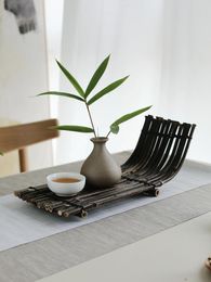 Tea Trays Antique Style Creative Purple Bamboo Boat Shaped Tray Set Ceremony Retro Art Row Display Rack Decorative Gongfu