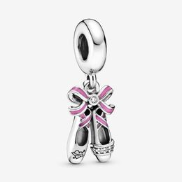 100% 925 Sterling Silver Pink Ballerina Shoes Dangle Charms Fit Original European Charm Bracelet Fashion Women Wedding Engagement 284N